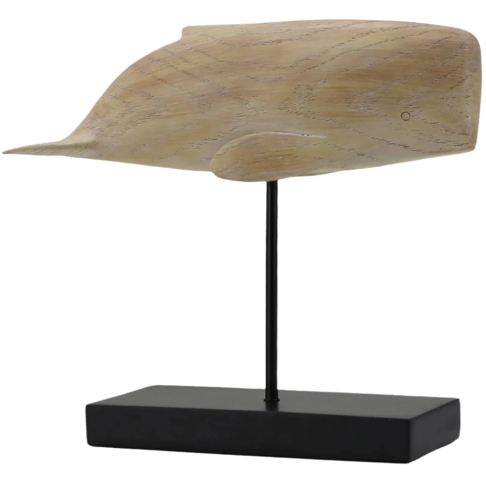 Modern Coastal Faux Wood Polyresin Blue Whale Figurines - Image 2