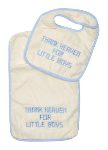 "Thank Heaven" Embroidered Bib & Burp Cloth - Image 2