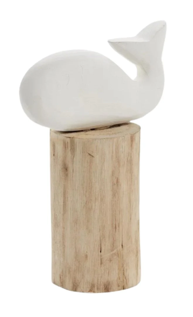Whale on Dock Post Carved Mango Wood Figure - Image 3