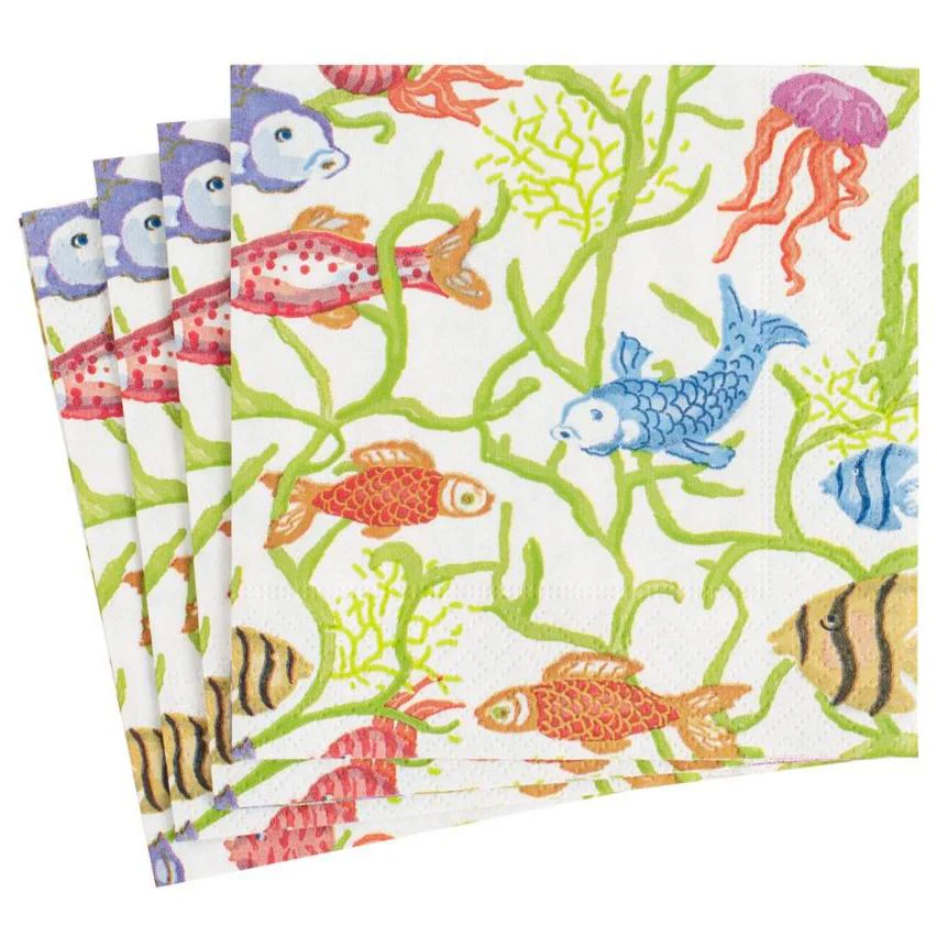 Caspari Tropical Fish Reef Paper Napkins - Image 2