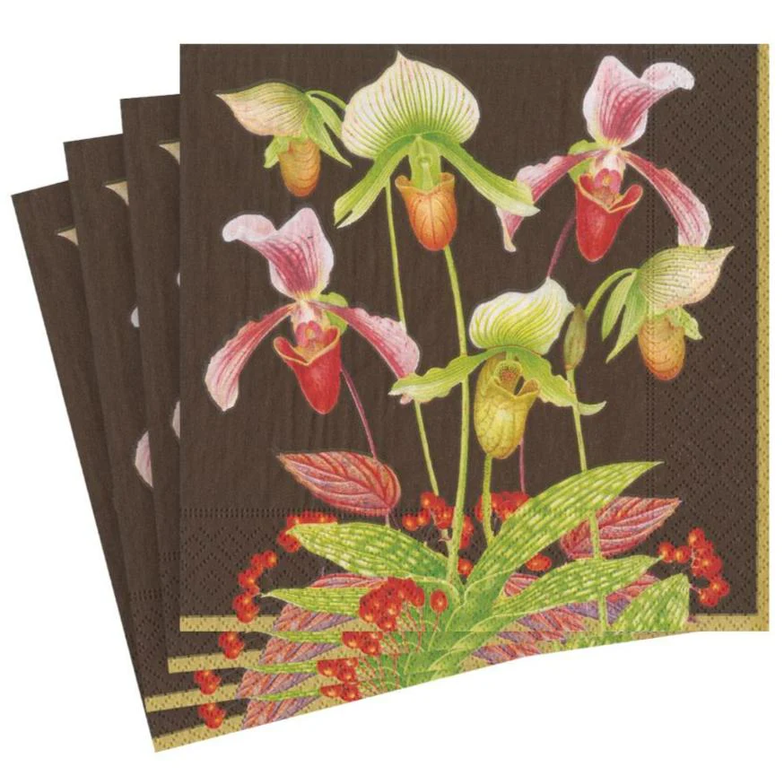 Caspari Slipper Orchid Paper Napkin - Image 2