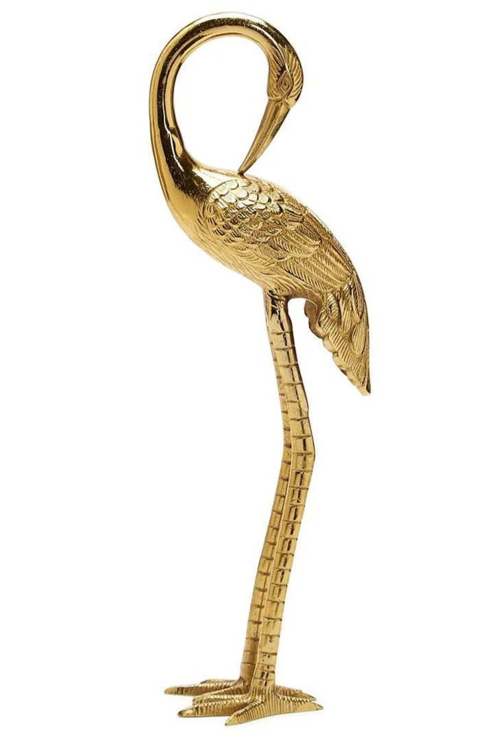Aluminum Gold-Finished Crane Sculpture - 20" - Image 3