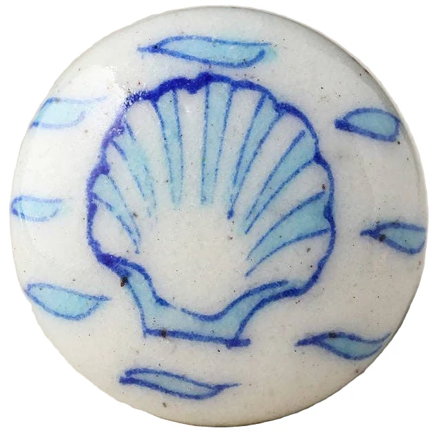 Knobco Blue & White Ceramic Sea Shell Knob - 1.5" - Image 3