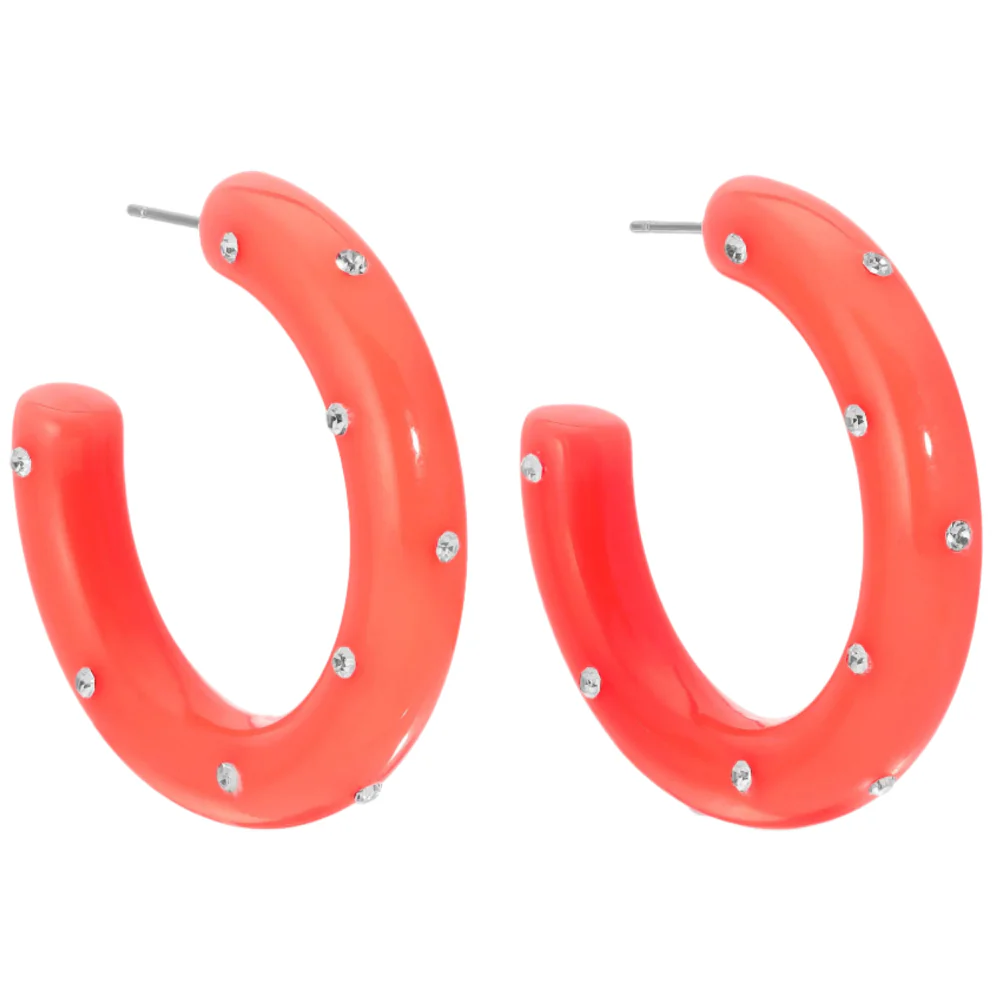 Splendid Iris Resin Rhinestone Hoop Earrings - Image 2