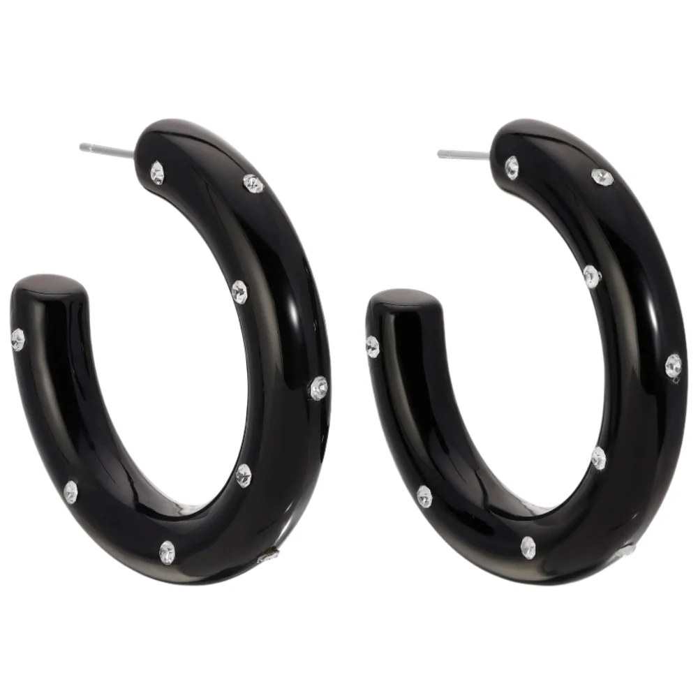 Splendid Iris Resin Rhinestone Hoop Earrings - Image 4