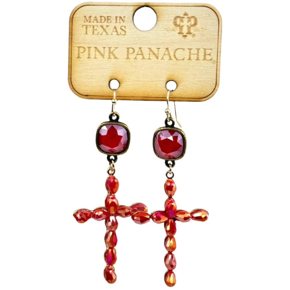 Pink Panache Faceted Teardrop Bead Cross Earrings - Image 2