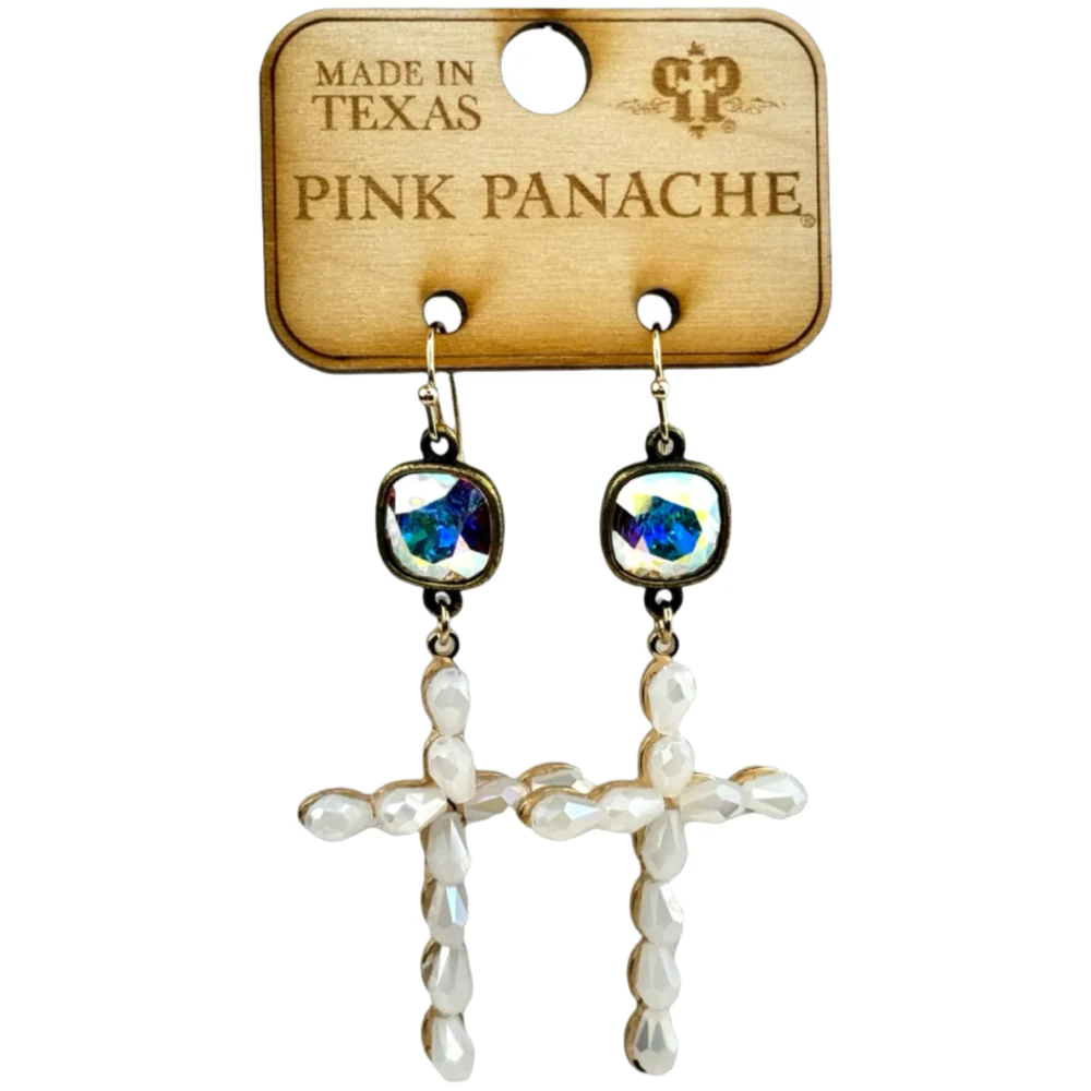 Pink Panache Faceted Teardrop Bead Cross Earrings - Image 3