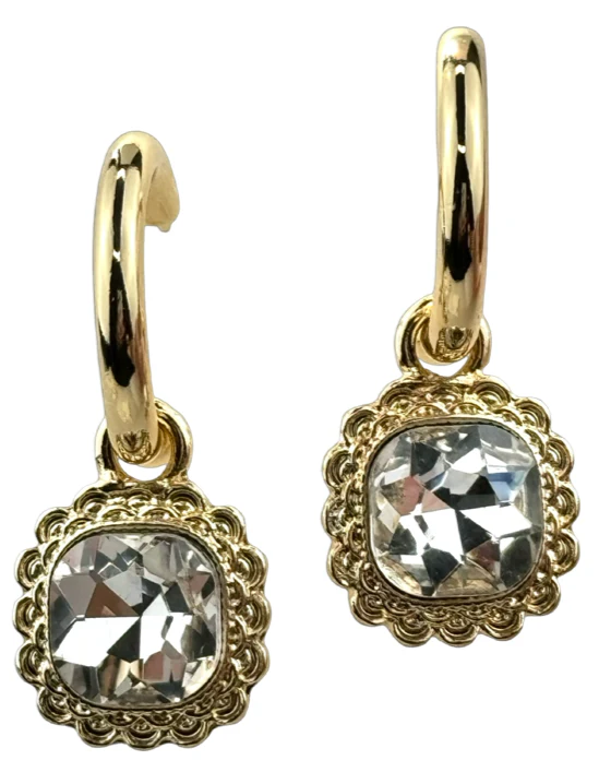 Posh Jewelry Co. Square Rhinestone Dangle Hoop Earrings - Image 3