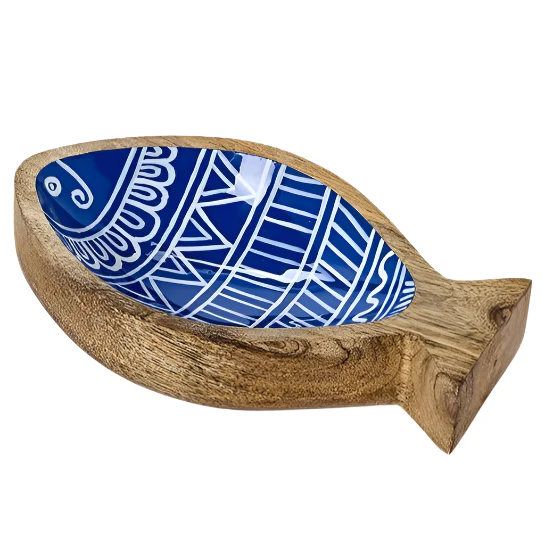 Lacquered Fish-Shaped Mango Wood Snack Trays - Image 2