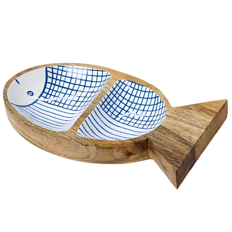 Lacquered Fish-Shaped Mango Wood Snack Trays - Image 3