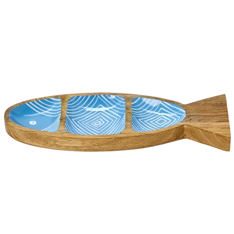 Lacquered Fish-Shaped Mango Wood Snack Trays - Image 4