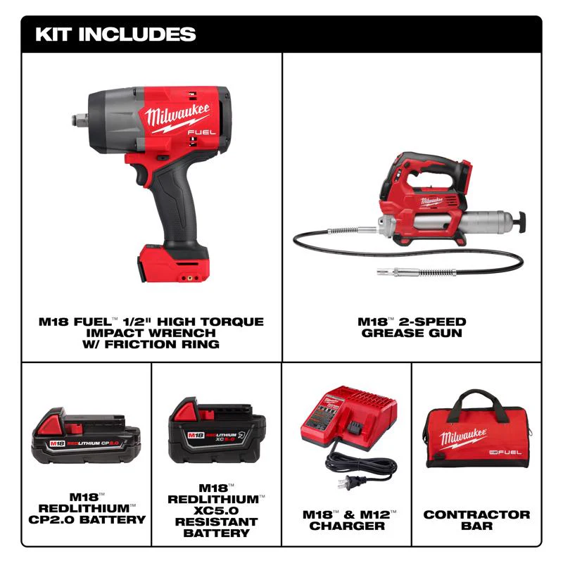 Milwaukee M18 FUEL Impact Wrench & Grease Gun Kit (w/ Battery & Charger) - Image 2