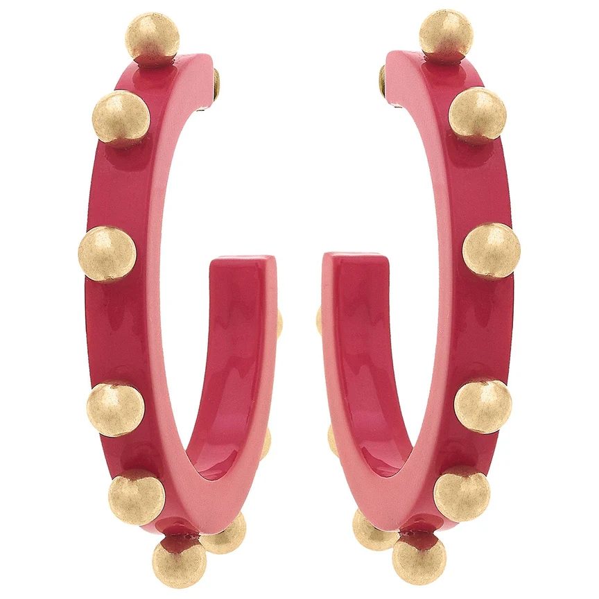 Kelley Studded Metal & Resin Hoop Earrings - Image 3