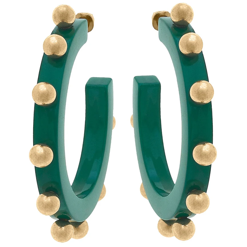 Kelley Studded Metal & Resin Hoop Earrings - Image 4
