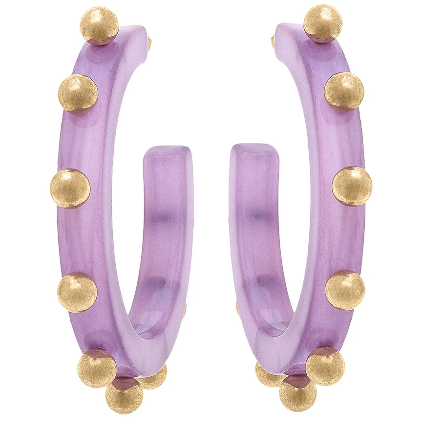 Kelley Studded Metal & Resin Hoop Earrings - Image 5