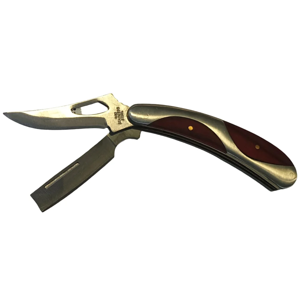 Service Tool Stainless Steel w/ Cherry Wood Inlay Pocket Knives - Image 5