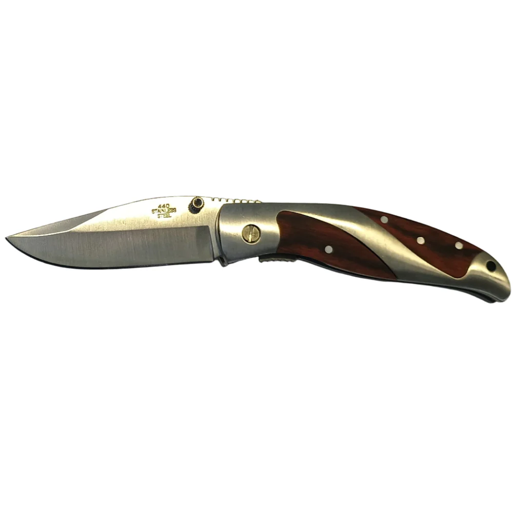 Service Tool Stainless Steel w/ Cherry Wood Inlay Pocket Knives - Image 8