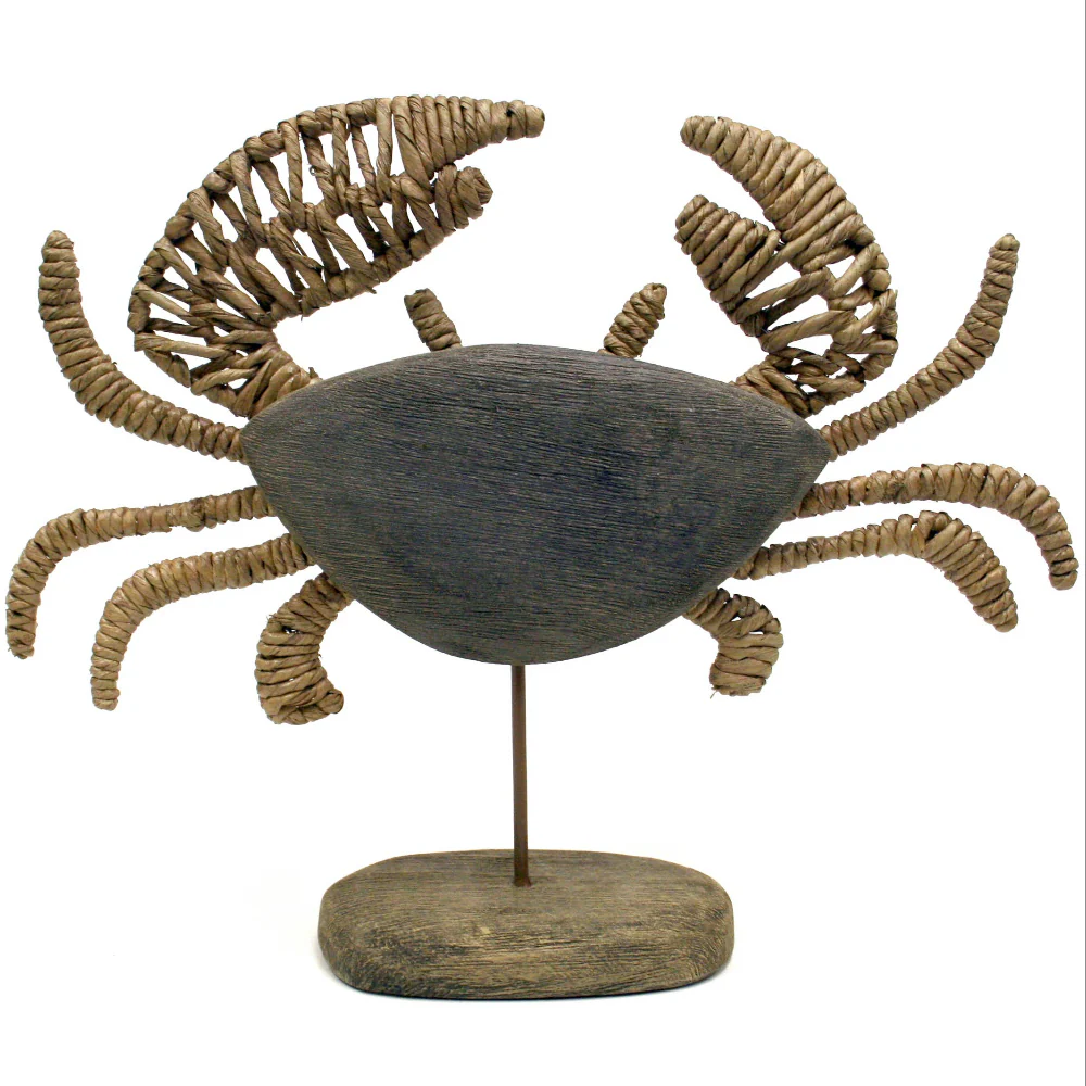 Modern Coastal Wooden Pandan Crab Sculptures - 12" & 17" - Image 2