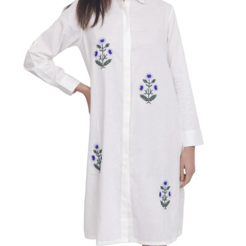 Beaded Floral Linen Shirt Dress - Image 2