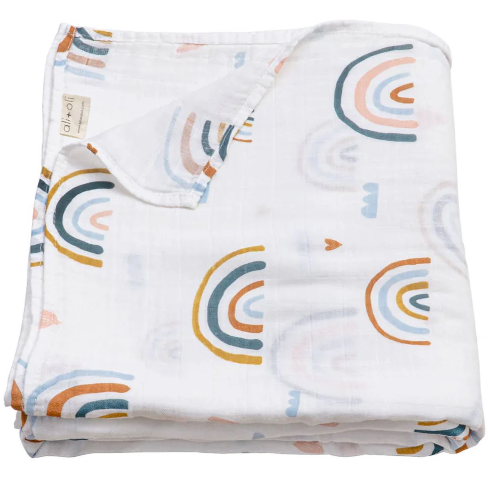 Ali + Oli Bamboo Muslin Baby Swaddling Blanket - 47" x 47" - Image 2