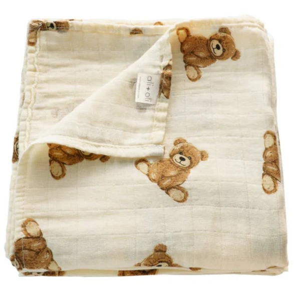 Ali + Oli Bamboo Muslin Baby Swaddling Blanket - 47" x 47" - Image 3
