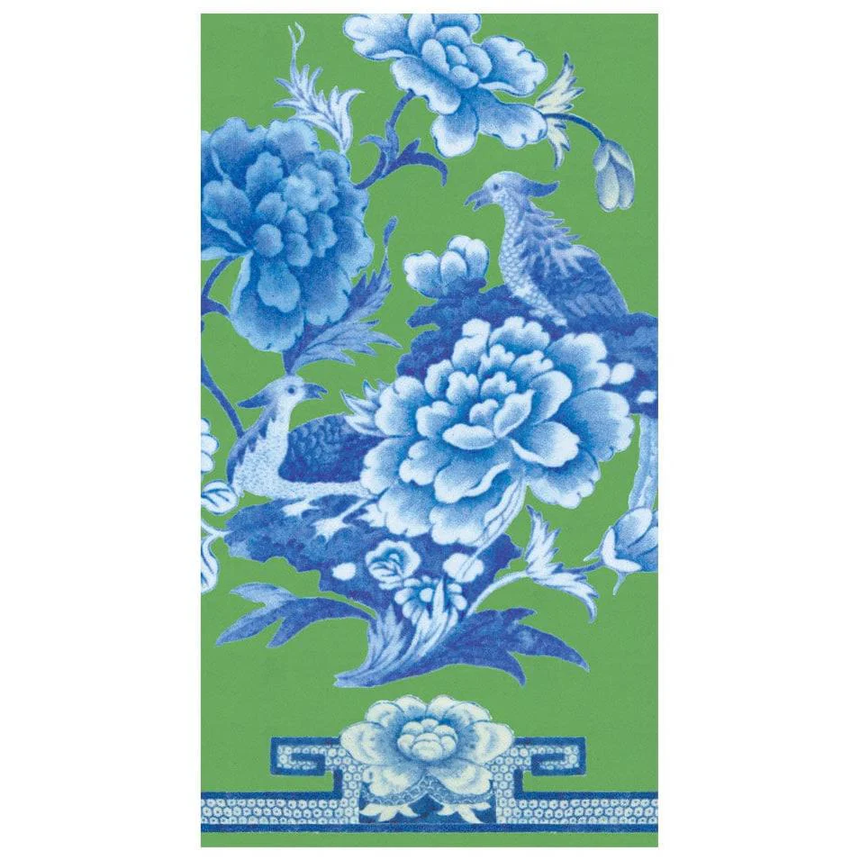 Caspari Blue/Green Birds & Flowers Paper Napkins - Image 2