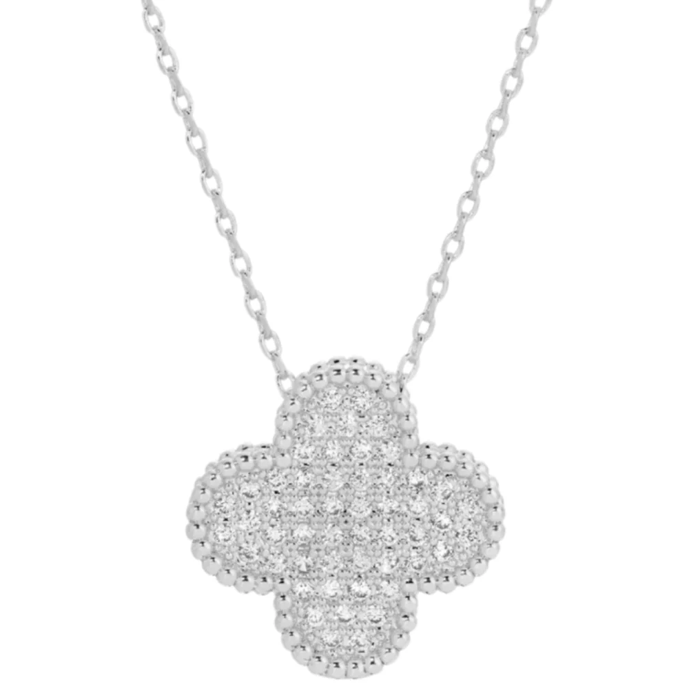 Splendid Iris Studded Clover Quatrefoil Pendant Necklace - Image 2