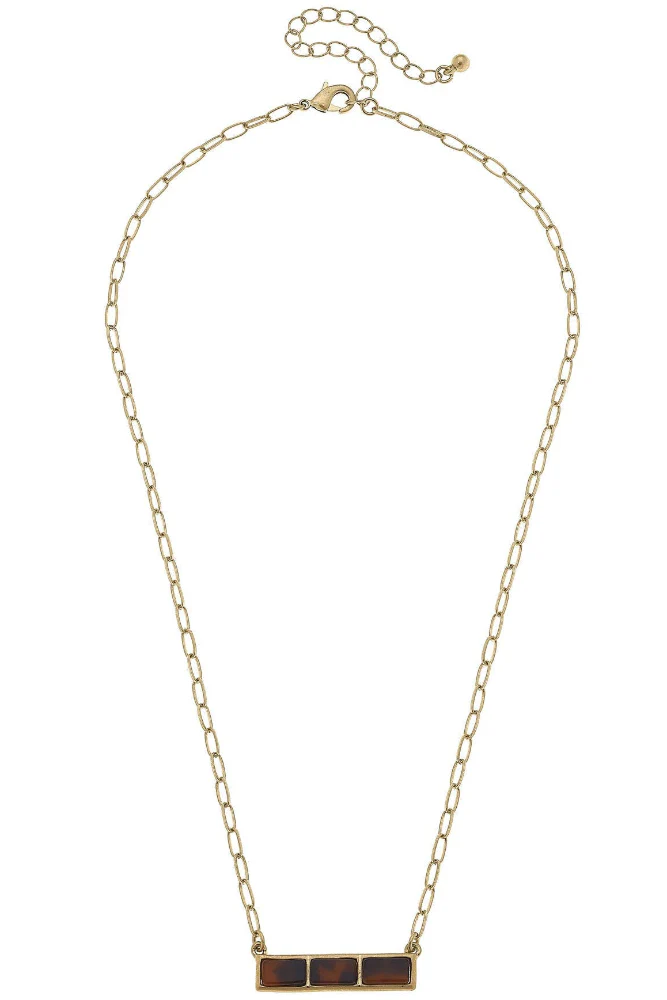 Canvas Style Halston Tortoise Shell Resin Bar Necklace - Image 2