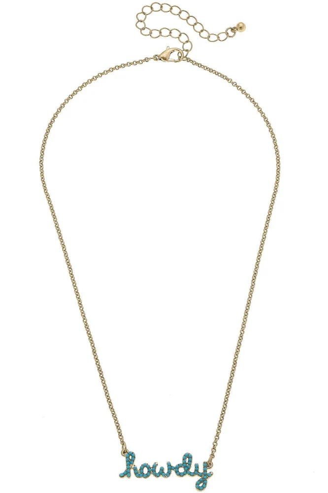 Canvas Style "Howdy" Turquoise Stud Script Necklace - Image 2