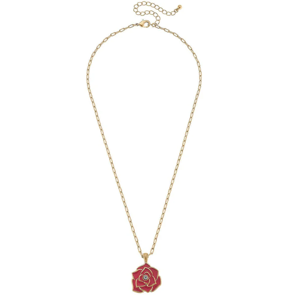 Canvas Style Isabella Enamel Rose Pendant Necklace - Image 2