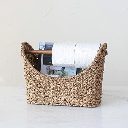 Hand-Woven Bankuan Toilet Paper Basket w/ Wood Handle - Image 2