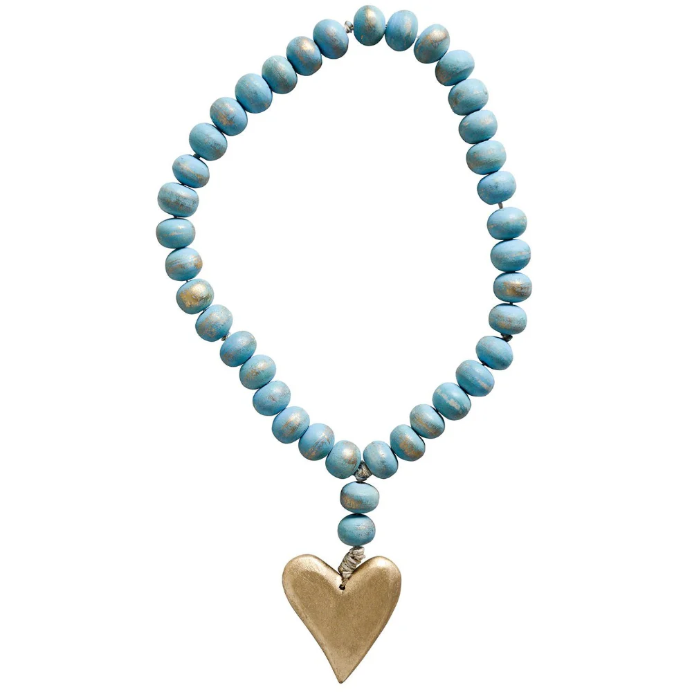 Hand-Carved Sky Blue Mango Wood Heart Rosary - 22"