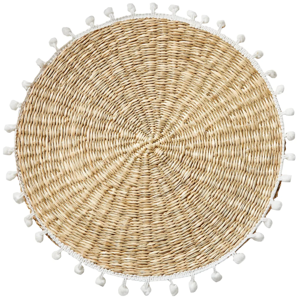TAG Round Seagrass Pom-Pom Placemat - 13" - Image 2