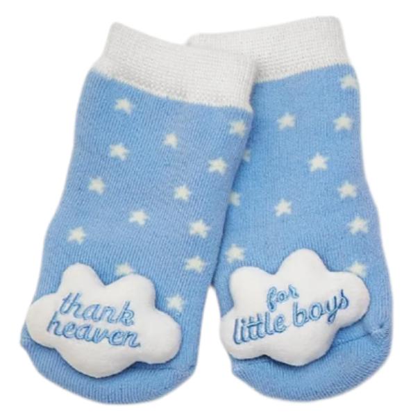 "Thank Heaven" Embroidered Baby Rattle Socks - Image 2