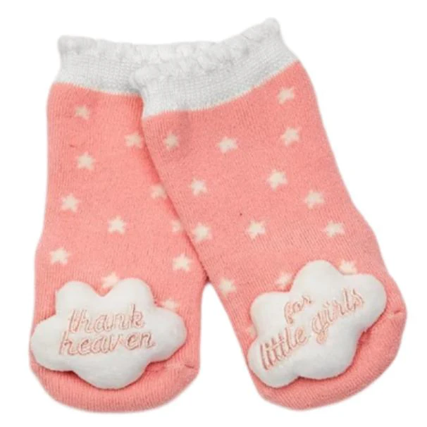 "Thank Heaven" Embroidered Baby Rattle Socks - Image 3