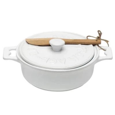 7" Stoneware Mini Brie Baker w/ Bamboo Spreader - Image 4