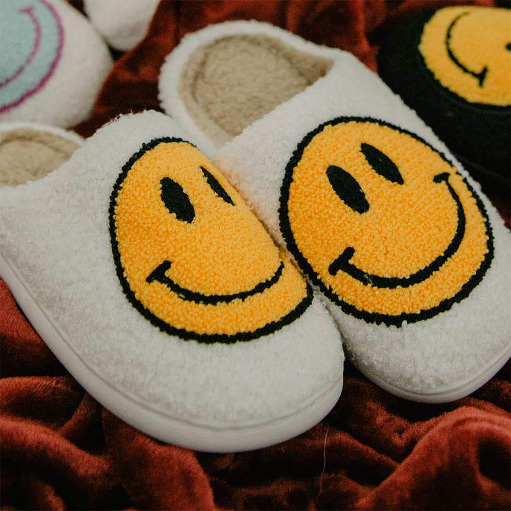 Katydid Fuzzy Happy Face Slippers - Image 2