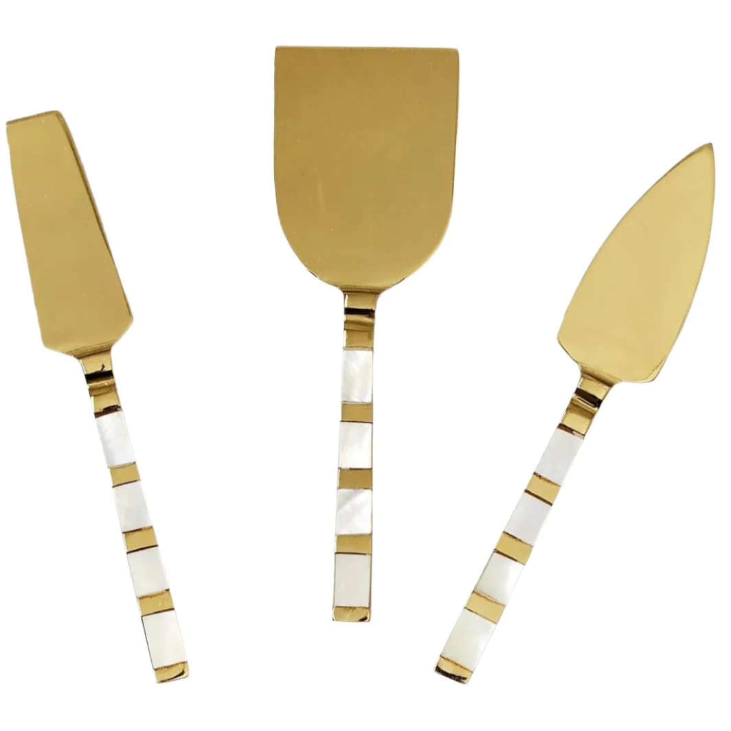 Brass Plated Mother of Pearl Cheese Knives - 3 pc.