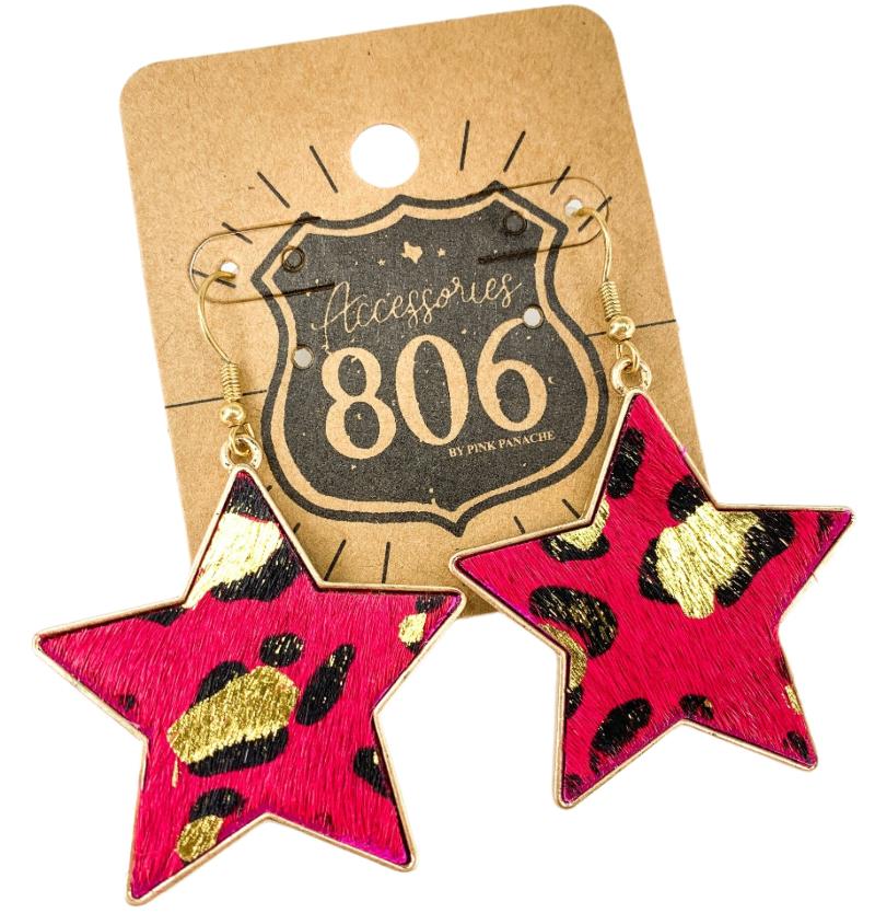 806 Accessories Leopard Print Star Earrings - Image 2