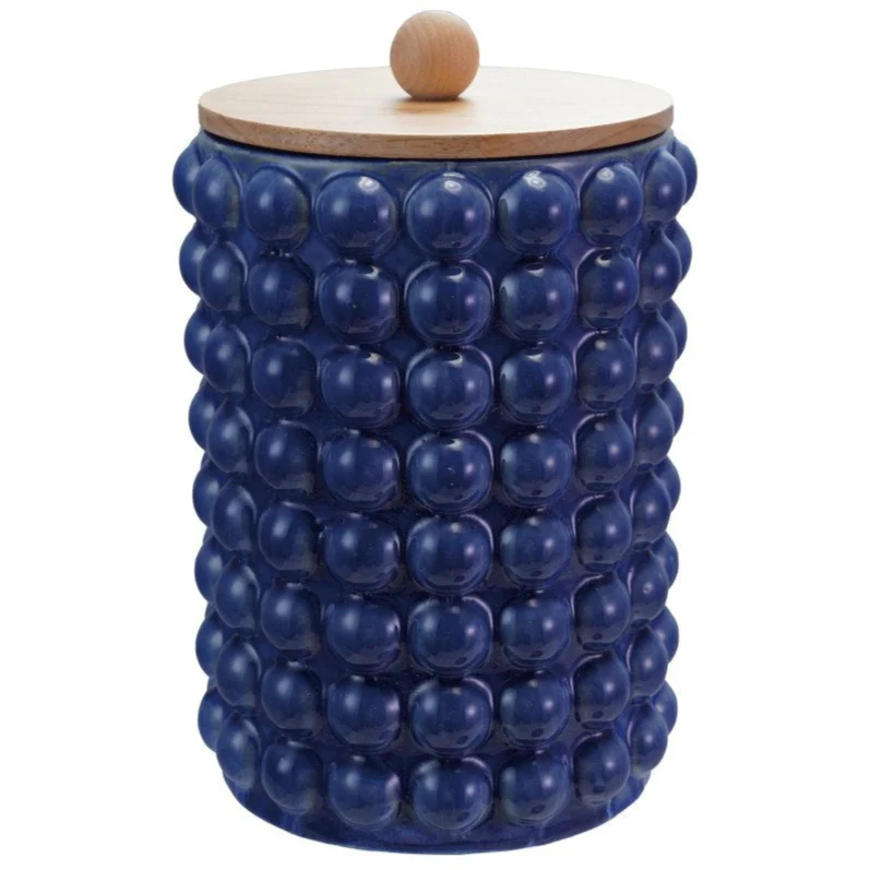 Blue Stoneware Knobbed Dry Goods Cannisters - Image 2