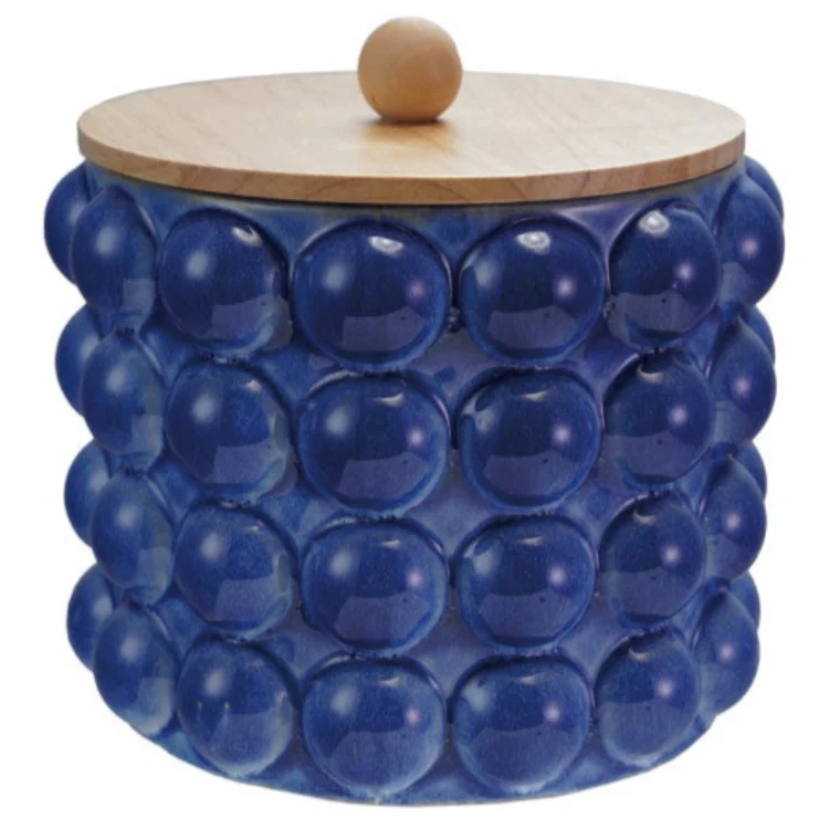Blue Stoneware Knobbed Dry Goods Cannisters - Image 3
