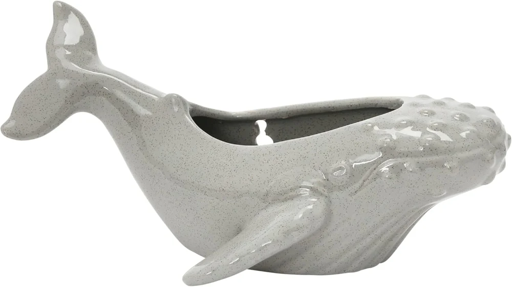 Reactive Glazed Stoneware Blue Whale Wall Planter - 10"
