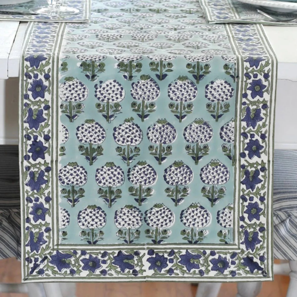 Pacific & Rose Block-Printed Cotton Table Runners - 14" x 90" - Image 3