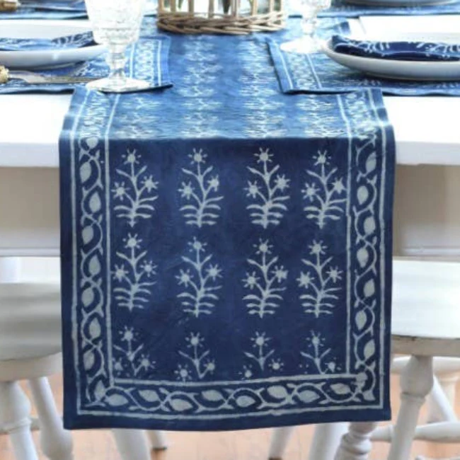Pacific & Rose Block-Printed Cotton Table Runners - 14" x 90" - Image 4