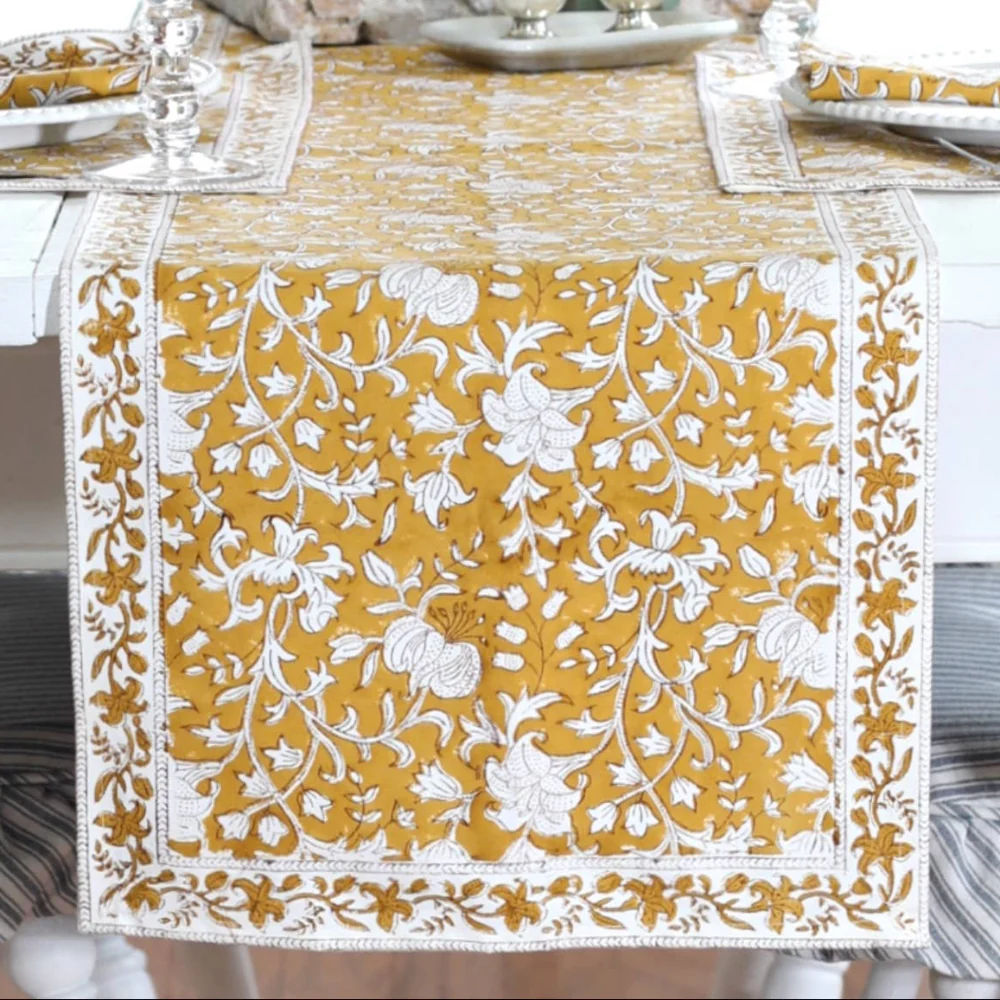 Pacific & Rose Block-Printed Cotton Table Runners - 14" x 90" - Image 5